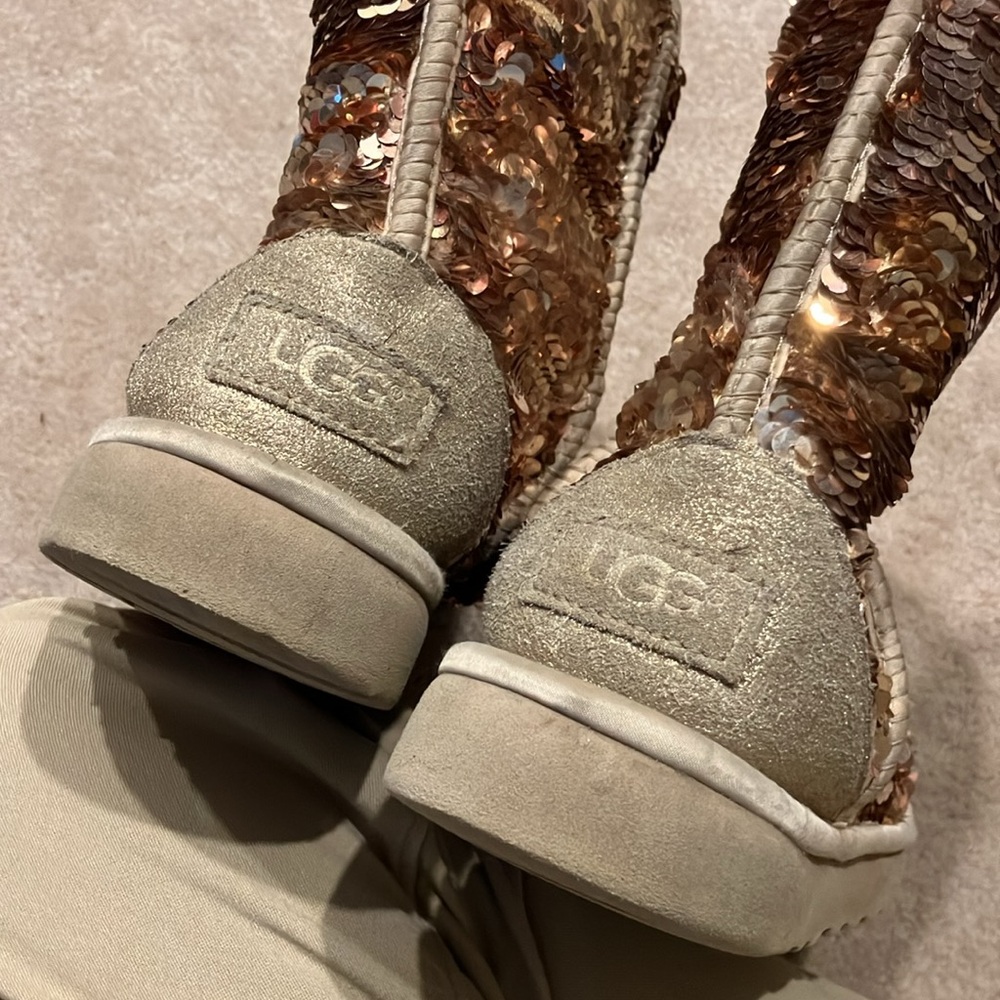 Ugg Boots Gold Sequin With Tan In Very Good Condi… - image 8
